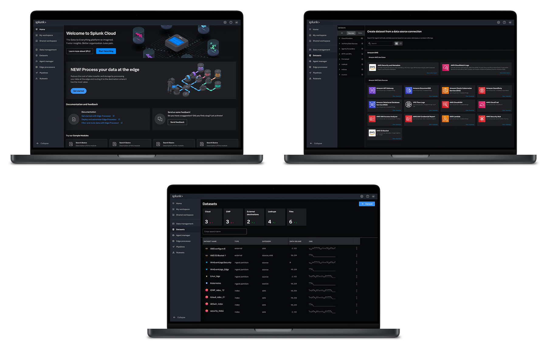 Screenshots of the final designed data ingestion solution showing a catalog of different data store types and their setup.