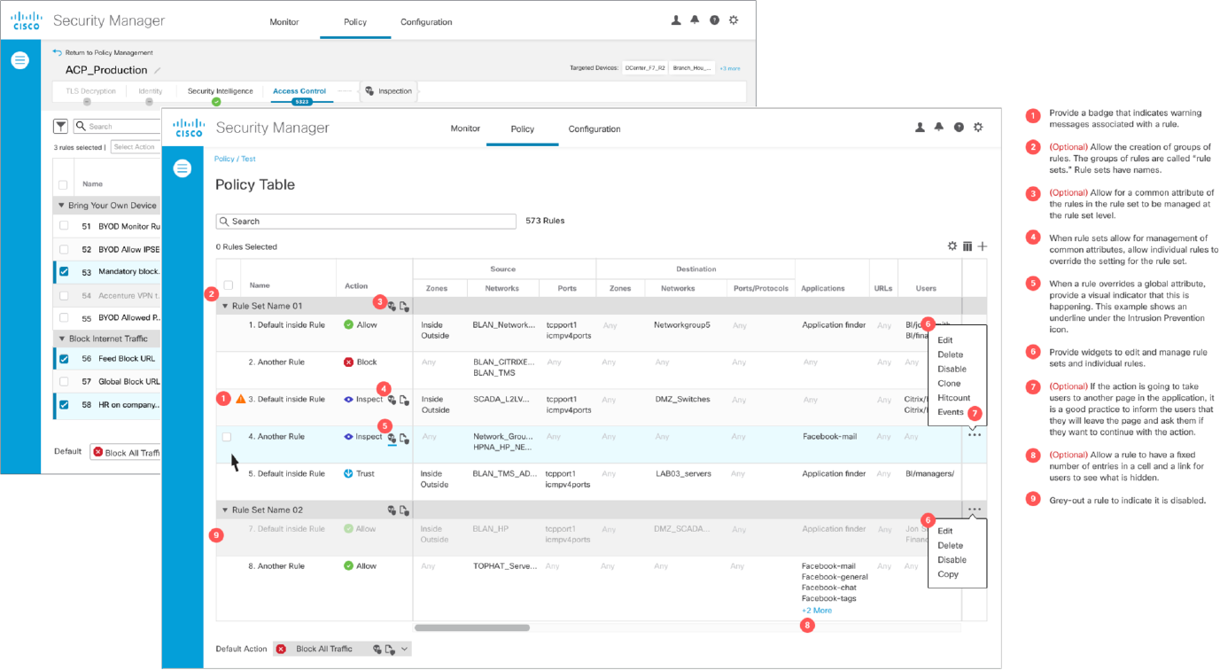 Screenshots of the policy UI and workflow guidelines created for product teams to follow.